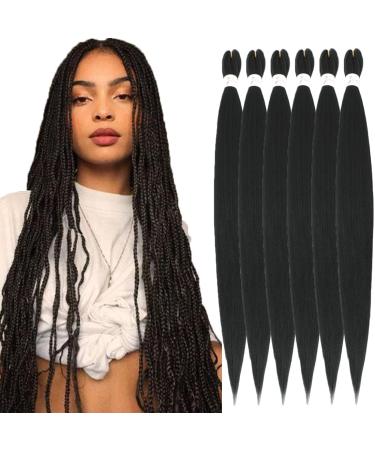 Pre-stretched Braiding Hair 6 Packs Professional Kanekalon Synthetic Fiber EZ Braids Yaki Texture Braiding Hair Extensions (30 inch 1B) 30 Inch (Pack of 6) 1B