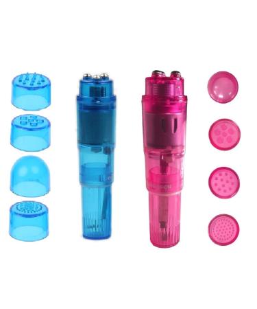 Finever Mini Massager Handheld with 4 Heads Pocket Pen for Body, Face, Neck, Head,Back (Blue and Pink Color)