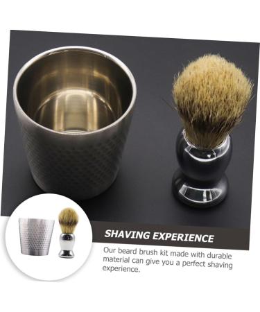 POPETPOP Beard Brush Set & Shaving Bowl - 2 Pcs Fiber Wool | Premium Grooming Tool for Men - International Shipping - Buy Online on GoSupps.com