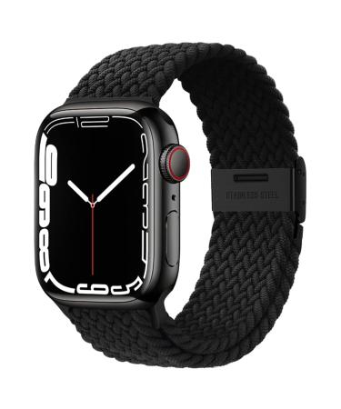 Qimela Compatible with Apple Watch Band 49mm 45mm 44mm 42mm,Stretchy Sport Solo Loop Strap with Adjustable Buckle,Elastic Nylon Braided Wristband for iWatch Series 8 7 6 SE 5 4 3 2 1 Ultra,Women Men Black (with Black Buckle) 42mm/44mm/45mm/49mm