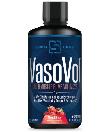 Siren Labs Vaso-VOL Liquid Muscle Pump Volumizer with Agmatine Sulfate - Pre Workout for Men to take Your Workouts to The Next Level with Vascularity and Performance (Mixed Berry)