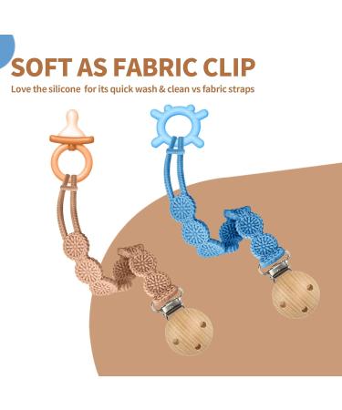 Viyuse Wooden Clips Pacifier Holder | 2 Pack Blue & Yellow Silicone Pacifier Clips | Unisex Baby Shower & Birthday Gift - Buy Online on GoSupps.com