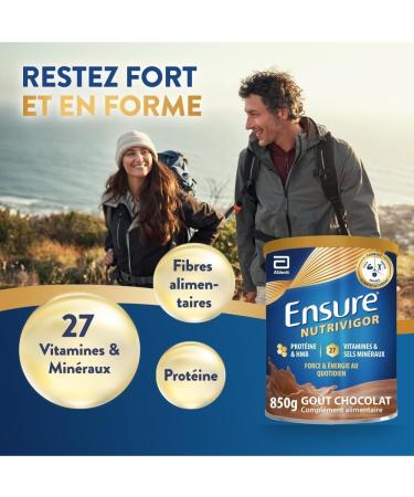 Ensure NutriVigor Chocolat & Fraise 850g - Compl ment alimentaire avec prot ines 27 vitamines et min raux et HMB - Pour une alimentation saine et quilibr e - 1x Chocolat 850g + 1x Fraise 850g - Buy Online on GoSupps.com