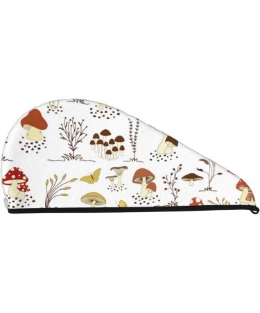 Buy Microfiber Hair Drying Cap - Mushrooms & Butterflies Design | Soft Absorbent Quick Drying Towel Wrap for Curly Long & Thick Hair - Buy Online on GoSupps.com