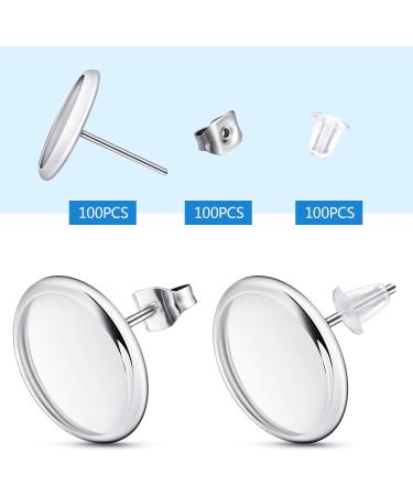 300 Piece Stud Earring Kit: 100 Stainless Steel Bezels, 100 Rubber Backs, 100 Earring Backs - Silver/Clear - Buy Online on GoSupps.com