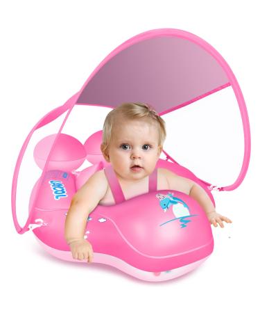 LAYCOL Baby Pool Float with UPF50+ Sun Protection Canopy,Add Tail Never Flip Over Inflatable Baby Float,Toddler for Age of 3-36 Months Pink Large