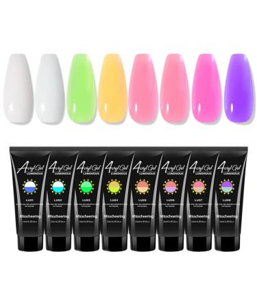 Jascherry 8 colors neon light bright poly nails gel fluorescent acrylic poly nail extension gel nails builder gel nail extension gel nail gel for beginners starter nail design 8 fluorescent neon colors
