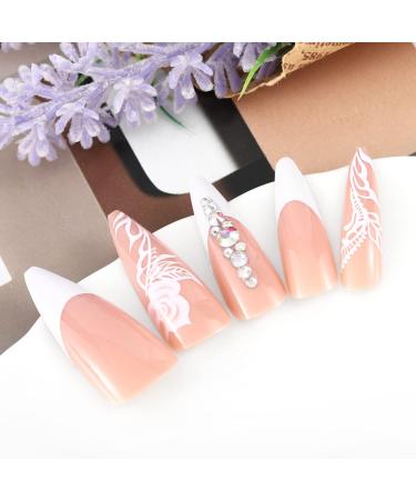 Sethexy Long Stiletto False Nails - Pink Flower Glossy Press-On Nail Tips (24 pcs) for Women & Girls - Acrylic French Nail Art - Buy Online on GoSupps.com