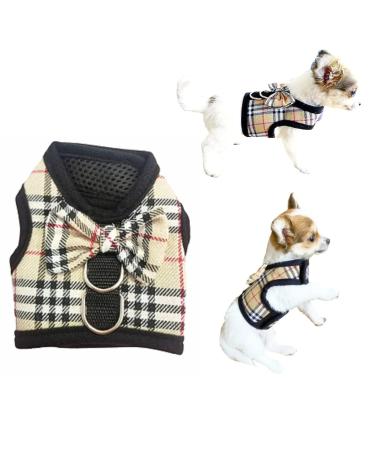 XXXS XXS XS Tiny Teacup Chihuahua Puppy Dog Harness for TINY Teacup Miniature Breeds Kitten Yorkie Maltese Terrior Puppy Dogs (Beige Tartan Size 1: XXXXS - XXXS) Size 1: XXXXS - XXXS Beige Tartan