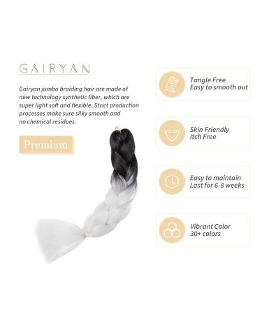 Gairyan Jumbo Braids Extensions - 60cm Ombre Synthetic Braiding Hair 100g Black & White - Perfect for Box Crochet Styles - Buy Online on GoSupps.com