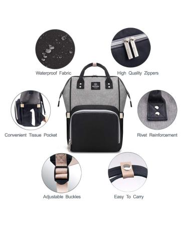 Pipibear Diaper Backpack - Large Capacity Baby Changing Bag with Mat | Gray-Black | International Shipping - Buy Online on GoSupps.com