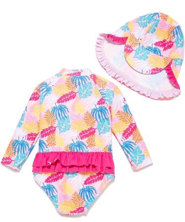BONVERANO Baby Girls Swimsuit UPF 50+ Long-Sleeve One Piece Swimwear, Colorful Leaf, 3-6 Months - Buy Online on GoSupps.com