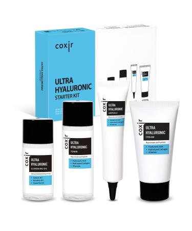 Valentine's Day Gift Set coxir Ultra Hyaluronic Holiday Gift Set Cleansing Oil + Toner + Ampoule + Cream |Mini Skincare Kit Travel-Size Korean Skincare Set Hydrating Routine