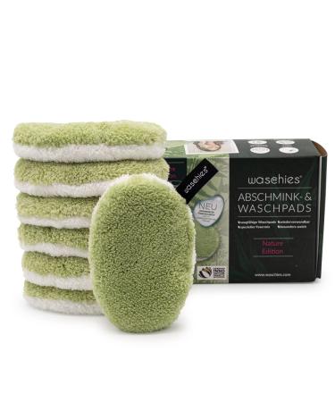 waschies Washable Make-Up Removal Pads Reusable Deep Cleansing Only with Water Skin-friendly Hypoallergenic Super Soft Nature Edition Set of 7 7 count (Pack of 1) Green