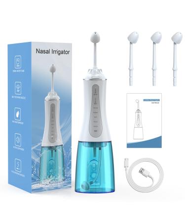 GOLDANT Nasal Irrigation System for Nasal Rinse, 350ML Rechargeable Cordless Neti Pot with 5 Modes & 3 Tips, IPX7 Waterproof Sinus Rinse Kit for Adults, for Sinus Relief and Nasal Care(White)