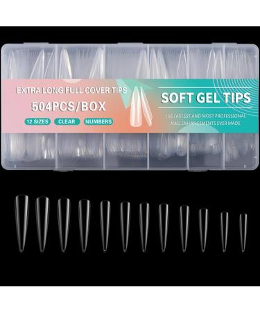 AJTUTUS 504x/Set Soft Gels Tips Press On Extra Long Full Cover Tips Clear Tips Ballerinas False s for Salons