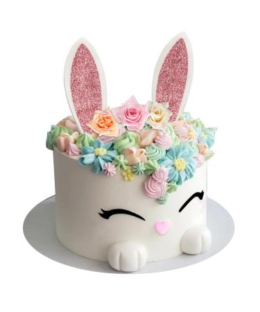 Bunny Cake Topper with Ear Foot Flowers Eye Nose for Bunny Rabbit Baby Shower and Easter Bunny Ear Set