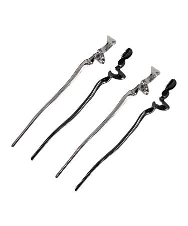 ZAYOIZY 4pcs Metal Hair Sticks Hair Bun Chopsticks Hair Pins Simple Sturdy Alloy Sticks for Long/Thick/Curly Hair  Silver&Black black  silver