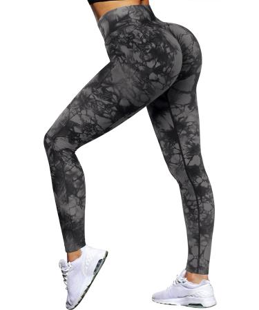 OMKAGI Women Scrunch Butt Lifting Leggings Seamless High Waisted Workout Yoga Pants Medium 88-black Tie Dye