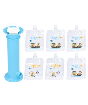 Squeeze Station reusable bag filling station with 6 bags for infants babies and toddlers portable fruit juice food provider for homemade baby food (blue)