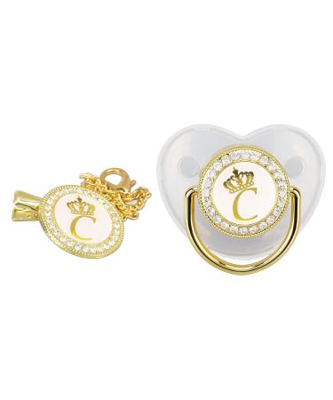 Golden Transparent Silicone Baby Pacifier for Baptism - Letter C | International Shipping Available - Buy Online on GoSupps.com