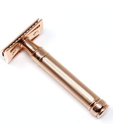 Double Edge safety razor barley effect handle with complimentary Feather blade (Rose Gold)