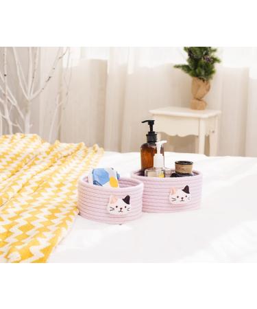LixinJu Small Woven Cat Basket Set of 2 - Pink Mini Storage Bins for Desk, Toys, Gifts - Buy Online on GoSupps.com