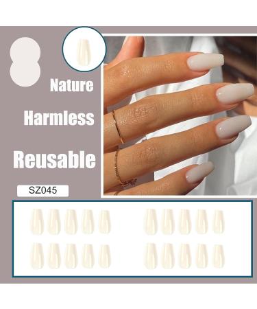 QINGGE Solid White Press on Nails - 24Pcs Medium Length Coffin Fake Nails for Women - Buy Online on GoSupps.com