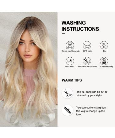 Oefei 24-Inch Blonde Wigs for Women - Long Curly Synthetic Hair with Dark Roots for Daily Party & Cosplay Wear - Buy Online on GoSupps.com