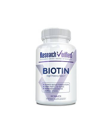 Research Verified Biotin Pure Extra Strength Biotin 10000mcg Hair Skin and Nails Vitamin Third-Party Tested Made in USA 60 Vegan Tablets 60 Count (Pack of 1)
