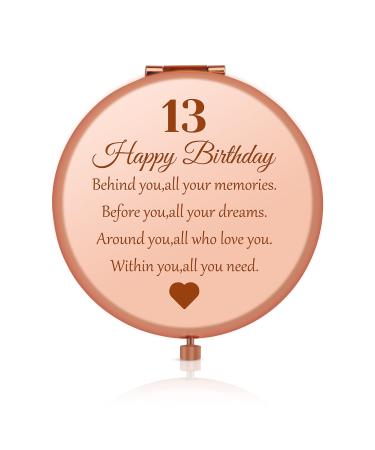 Jielahua Sweet 13th Birthday Gift for Girls  Happy 13 Year Old Gifts for Daughter Granddaughter Sister Niece Friends  Rose Gold Compact Mirror for 13th Birthday Girls  13 Years Old Girl Birthday Gift
