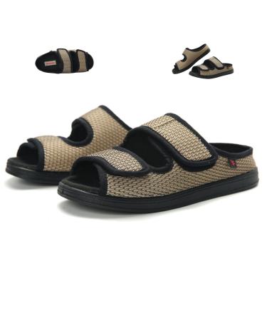 Extra Wide Diabetic Foot Shoes Unisex Shoes for Swollen Feet Adjustable Diabetic Slippers Men's Diabetic Sandals for Obesity Hallux Valgus Plantar Fasciitis Arthritis Khaki 8.5 Women Khaki