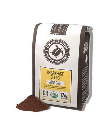 Charleston Coffee Roasters | Specialty Organic Ground Bag | Hand Picked, Premium Slow Roast (Breakfast Blend, Medium Roast) 12oz 12 Ounce (Pack of 1) Ground