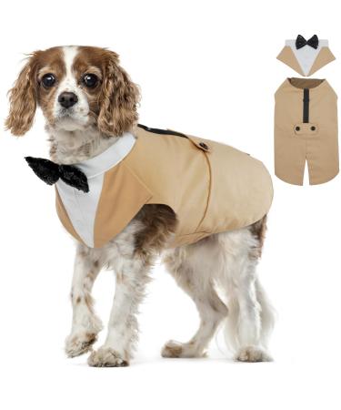 Dog Smoking Suit Dog Fly Wedding Formal Dog Smoking-Bandana Dog Wedding Outfit Dog Birthday Dogs Clothing For Christmas (Champagne XL) XL (1 Sack) Champagne