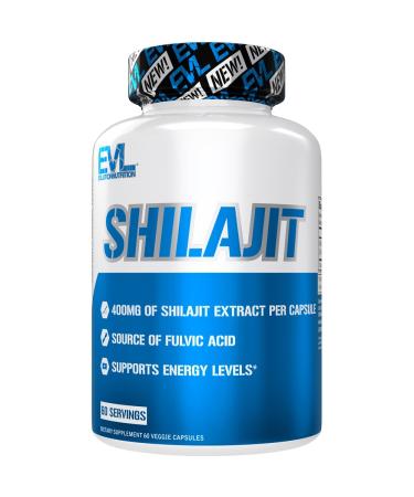 Evlution Nutrition Shilajit - Energy Support - 400mg Shilajit Extract - Fulvic Acid Supplement - Vegetarian Capsules - for Workout Performance - 60 Servings 60 Count (Pack of 1)