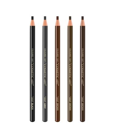 Waterproof 5Pcs Eyebrow Pencil Set Pull Cord Brow Pen Long Lasting Smudge Proof Eye Makeup Eyeliner Dark Brown 001#
