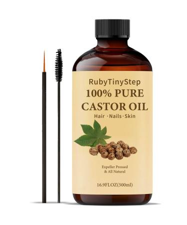 100% Pure Castor Oil Organic Cold Pressed Unrefined Glass Bottle for Skin Lashes Face Hair Eyebrows body Castor Oil for Eyelashes - 500ml Hexane Free Organic Castor Oils