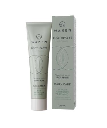 Waken 75ml Spearmint Toothpaste Fresh & Mild Flavour Lightly Foaming with Fluoride No Artificial Colours Sustainable Packaging Recycled Aluminium Tube Vegan Toothpaste Spearmint 75 ml (Pack of 1)