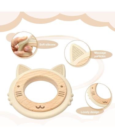 Natural Wood & Silicone Cat Bite Ring | Eco-Friendly Baby Toy - BPA Free Safe Gripping Toy Perfect Birth Gift - Buy Online on GoSupps.com