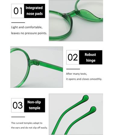 Koosufa Round Reading Glasses with Blue Light Filter for Men & Women - TR90 Retro Full-Rim Anti-Fatigue Visual Aid in Transparent Green (Strengths 0.0 to 4.0) - Buy Online on GoSupps.com