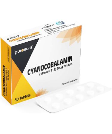 PuroSure Vitamin B12 Tablets High Strength - 200 Tablets (6 Month+ Supply) Cyanocobalamin B12 50mcg Supplement - Contributes to The Reduction of Tiredness and Fatigue 4 count (Pack of 1) - Buy Online on GoSupps.com