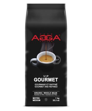 Caf Agga - VIP Gourmet Espresso Bean (Whole) - 100% Arabica Medium Roast Gourmet Coffee - BRCGS & Kosher Certified - 3/6 Intensity Gentle and Sweet Coffee - 1 Kg (2.2 lb) VIP Gourmet 1 kg (Pack of 1)