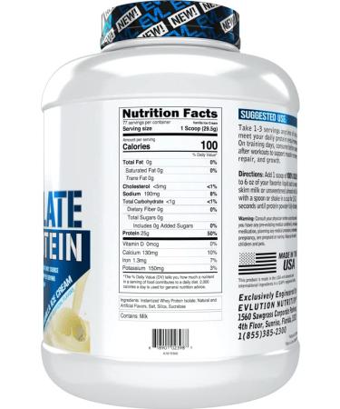Evlution Nutrition 100% Whey Isolate Protein Powder - 25g Fast Absorbing Protein, No Sugar, Low-Carb, Gluten-Free - Vanilla Ice Cream 5lb - Buy Online on GoSupps.com
