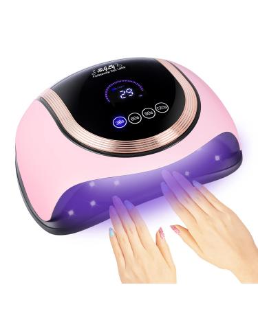 UV LED Nail Lamp for Double Hands iBigLY 180W UV Light for Gel Polish LED Nail Dryer for Home & Salon Professional Curing Gel Nails UV Lamp for Toenail with 4 Timer Smart Sensor, LCD Display Pink