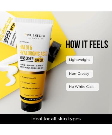Dr. Sheth's Turmeric & Hyaluronic Acid Sunscreen with SPF 50+ & PA+++ | Helps Repair Skin Barrier with UVA/UVB & Blue Light Protection | Unisex Formula | 1.76 Oz/50 g - Buy Online on GoSupps.com