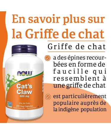 Now Foods Cat's Claw 500 mg 250 Vegetable Capsules Lab Tested Vegetarian Gluten Free Soy Free Vegetarian - Buy Online on GoSupps.com