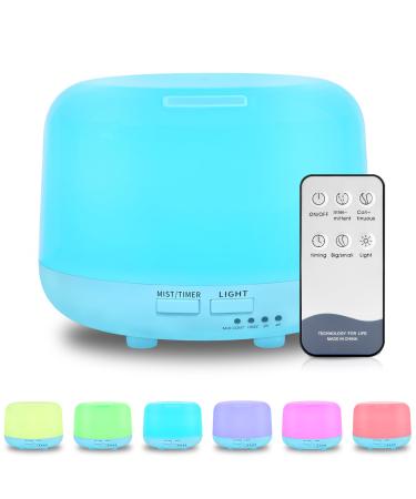 DIFFOFE 300ML Essential Oil Diffuser Cool Mist Air Aromatherapy Humidifier with Remote Control 7 LED Color Changing Light 4 Timer Settings for Bedroom Home (Blue) Light Blue