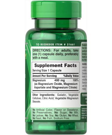 Puritan's Pride Triple Magnesium Complex 400mg Rapid Release Capsules - 60 Count - Buy Online on GoSupps.com