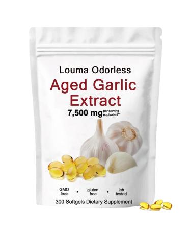 Louma Odorless Aged Garlic Aged Garlic Extract - 300 Count 7500mg 24 Month Organic Aged Garlic Supplement- Non-GMO Vegetarian (1PCS)