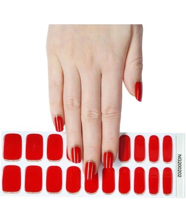Foyute Semi Cured Gel Nail Strips 20 Pcs Soft Self-Adhesive Gel Nail Polish Wraps Sticker for Salon-Quality Manicure Set Long Lasting Easy to Apply & Remove Nail File & Wooden Stick (Red C) - Buy Online on GoSupps.com